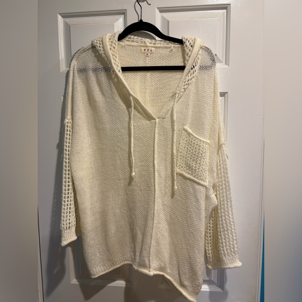 POL open knit crochet top hoodie oversized cream M